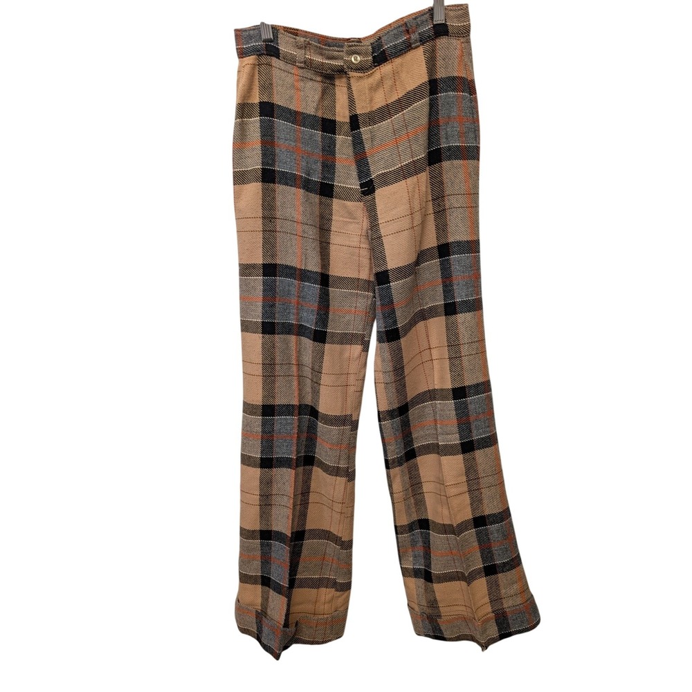 Vintage Plaid Wide Leg Trousers Women's‎ High Waisted Pants Retro Fall Boho